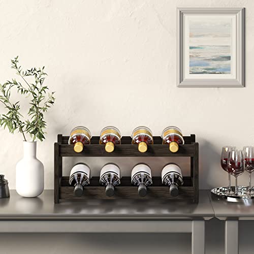 Wine Rack Freestanding 2 Tier 8 Bottle Bamboo Wine Racks Countertop Cabinet Wine Holder Wine Storage Shelf for (2-tier-Mocha)