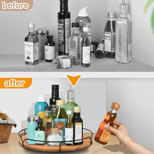 Lazy Susan Turntable Organizer for Cabinet Pantry Kitchen Countertop Computer Cupboard (Charred Wood Tone / 14'')