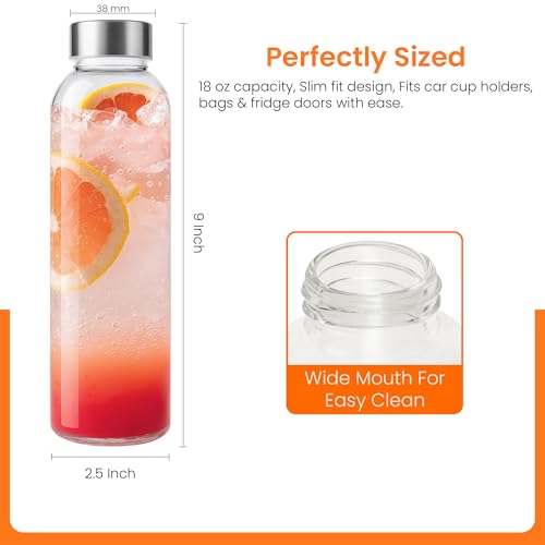 Clear Glass Bottles with Lids 18oz Water Bottles