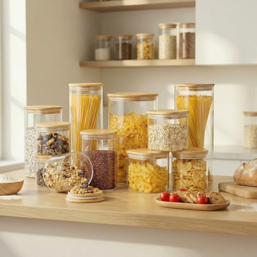 27 oz Square Glass Food Storage Containers with Airtight Bamboo Lids (6 Count)