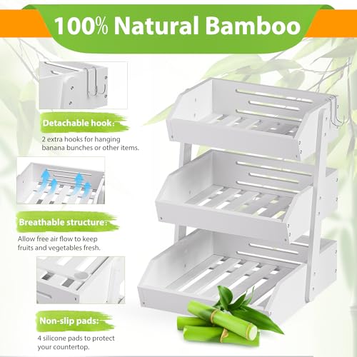 Bamboo Fruit Basket for Kitchen (3-Tier White)