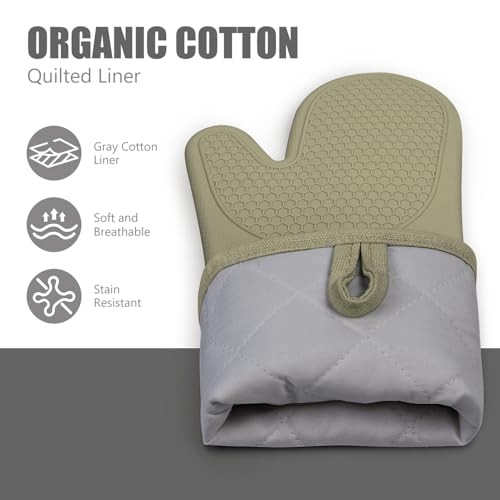 Silicone Oven Mitts and Pot Holders Sets for Kitchen (Sage Green)