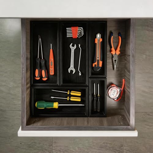 bamboo drawer organizer Set (1 X 5PCS Black)