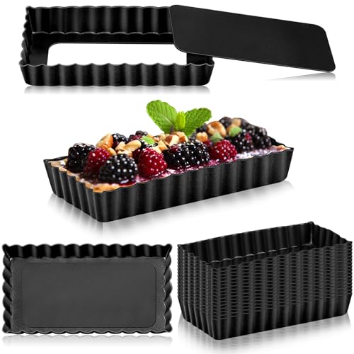 16 Pcs Mini Tart Pans for Baking (4.33 x 2.36 x 0.79 Inch (Rectangle) / Black Rectangle)