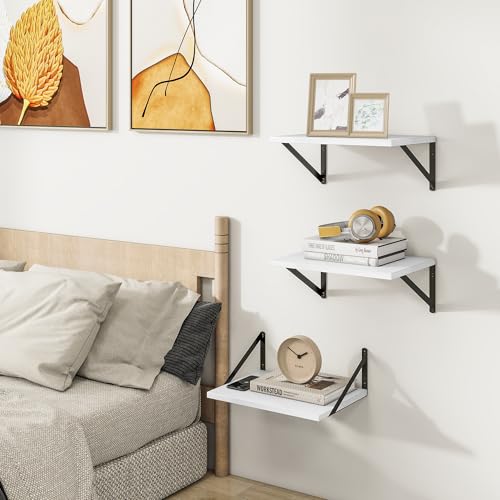 16W x 12D Deep Floating Shelves Set of 3 White (White With Black Metal Bracket / 16wx12dx5.8h)