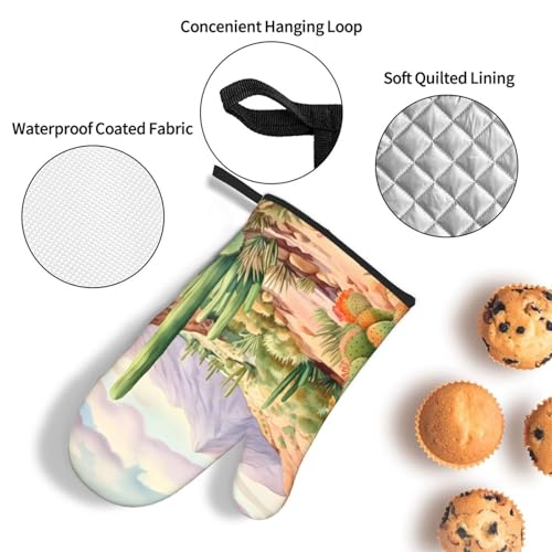 Desert Cactus Oven Mitts and Pot Holders Sets of 3 Heat Resistant Oven Gloves Hot Pads Non (Desert Cactus)