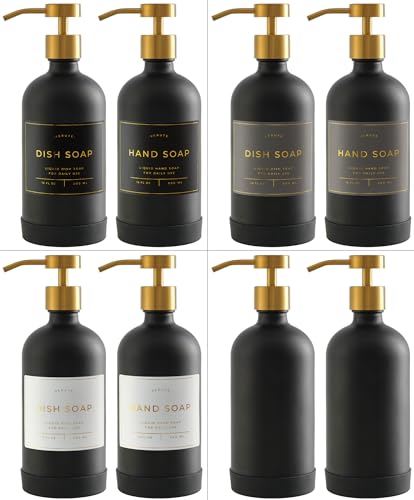 Hand and Dish Soap Dispenser for Kitchen and Bathroom (Matte Black Bottle / Brushed Gold Pump)
