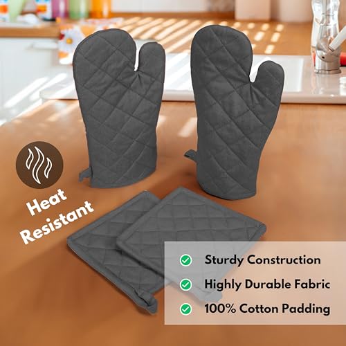 Farmhouse Oven Mitts and Pot Holders Set of 4 (Gray)