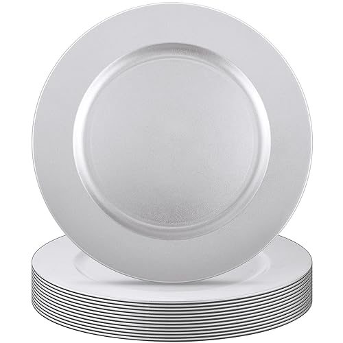 12 Pcs 13 Inch Charger Plates Bulk (Plain Style / Silver)