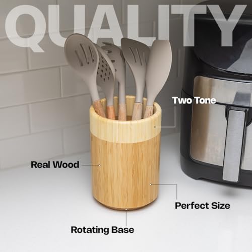 8" Bamboo Utensil Holder with 360° Rotation