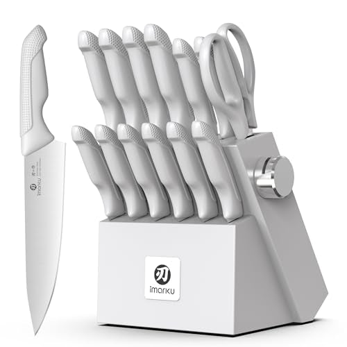 14 Piece Kitchen Knife Set with Block and Built (Gray)