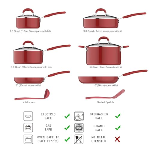 Non Stick Cookware Set (Red)