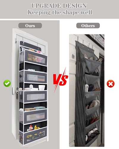 Over The Door Organizer 44LB Capacity with 5 Large Pockets & 10 Mesh Side Pockets (Dark gray)
