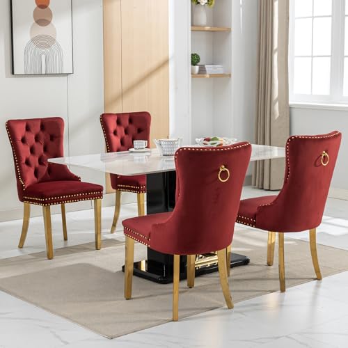 Wine Red Velvet Dining Chairs Set of 6 (Burgundy Red)