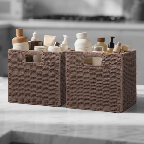 Wicker Storage Baskets for Organizing (Brown 11 inch)