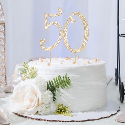50th Birthday Decorations Women Rhinestone Birthday Cake Topper (50)