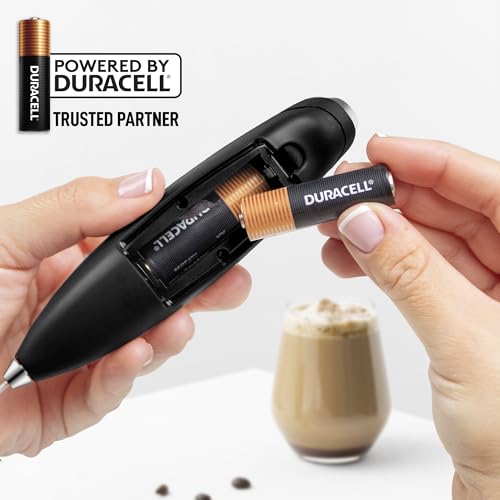 Powerful Milk Frother Wand With Duracell Batteries (Vortex Black / Double Whisk + Batteries)