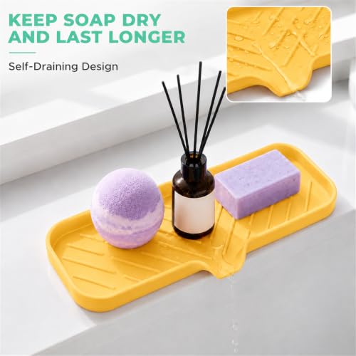 Silicone Soap Dish with Drain Spout (Yellow / L(12"×4"))