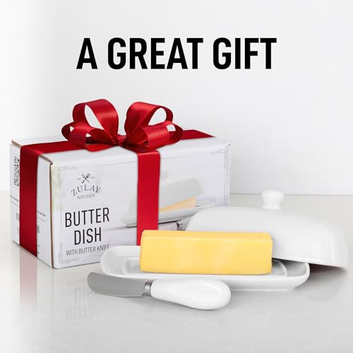 Ceramic Butter Dish with Lid For Countertop & Stainless Steel Knife