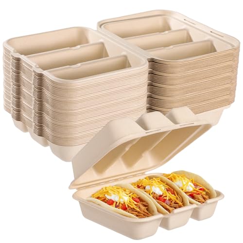 100 PCS Taco Plates Disposable with Lid 8.4 * 7 * 3in (100Pcs)