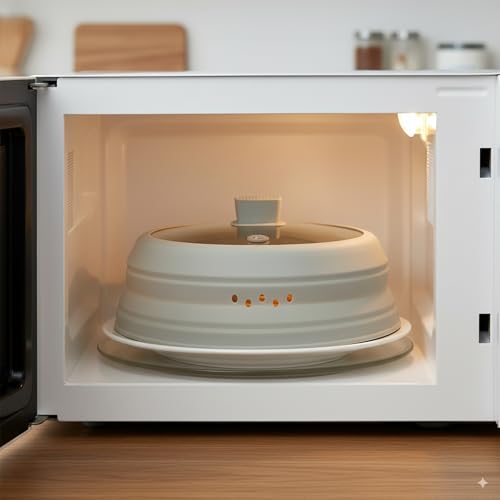 Microwave Splatter Cover Glass Microwave Cover for Food Collapsible Splatter Guard Lid with Silicone Handle for Pot Plate Bowl 10.8 Inch Gray (Grey / 10.8Inch)