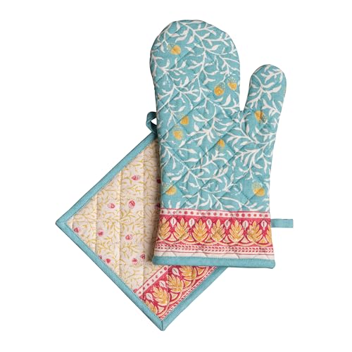 100% Cotton Oven Mitt & Pot Holder Set (122 - Carpo / 7.5" x 13" & 8" x 8" (Oven Mitt & Pot Holder))