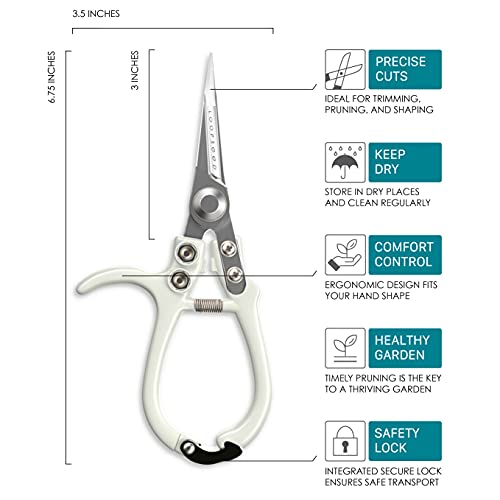 Precision Garden Shears with Vegan Leather Sheath (White & Black)