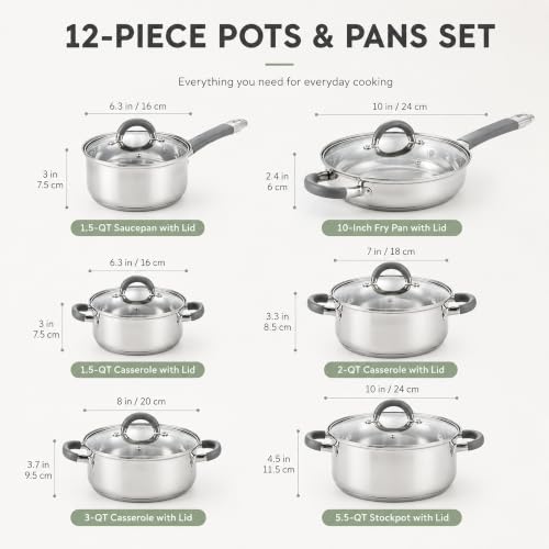 Basics Stainless Steel Cookware Sets (12 Count)