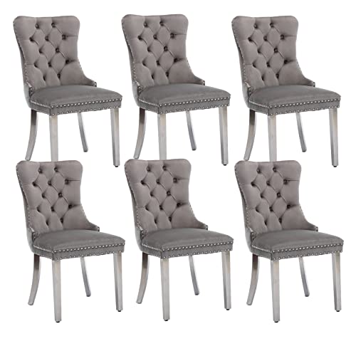 Grey Velvet Dining Chairs Set of 6 (Natural Gray)
