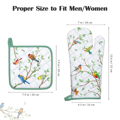Bird Branch Oven Mitts and Pot Holders Sets 4Pcs (Bird Branch / Oven Mitt x2 & Pot Holder x2)