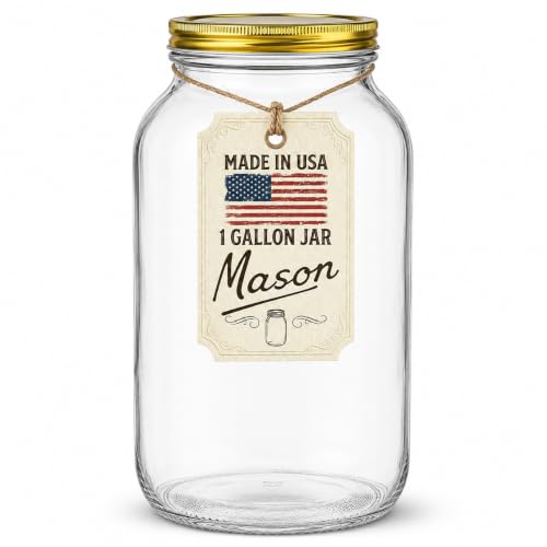 1 Gallon Glass Large Mason Jar Wide Mouth with Metal Airtight Lids (Gold Lid / 1 Gallon)