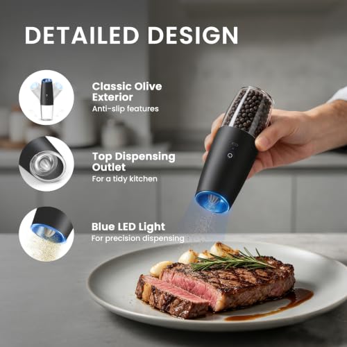 Rechargeable Electric Salt And Pepper Grinder Set (Black-Set)