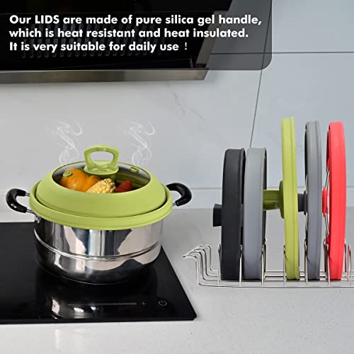 Microwave Splatter Cover Vented Glass Splatter Guard Lid with Collapsible Silicone for Food as Pot Cover 11.8 inch Large Plate for 6 7 8 9 10 11 inch Plate Bowl (Regular style 11.8 inch / Green)