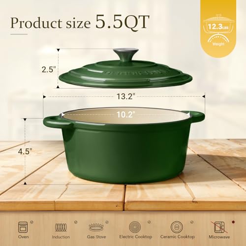Enameled Cast Iron Dutch Oven (5.5 Quart / Glossy Green)