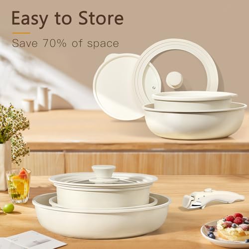 Pots and Pans Set Non Stick (Cream White / 21PCS-Standard)