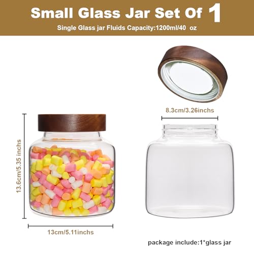 40 oz Glass Jars with Wooden Airtight Lid Herb Spice Canister Round Clear Glass Food Storage Container for Pantry Sugar Tea Coffee Bean Spice Cookies Bath Salts (1200ml/40oz-1 Pack)