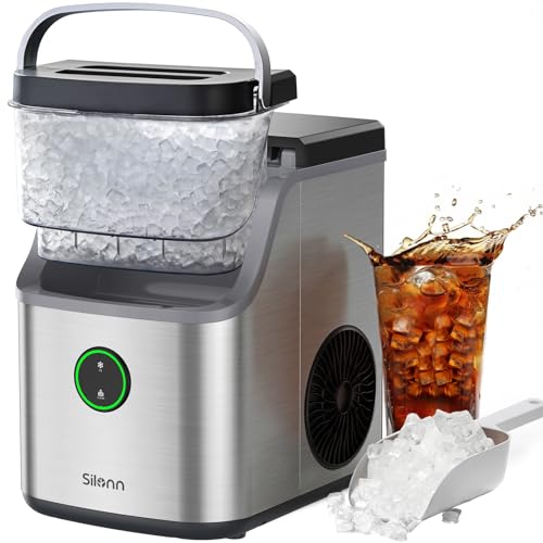 Nugget Ice Maker Countertop with Detachable Basket and Handle (Stainless Steel-Detachable / 33 lbs)