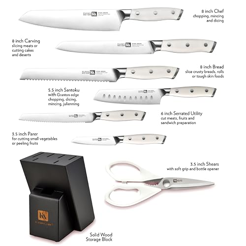 Stahl 8 Piece German Steel Kitchen Knife Block Set (White)