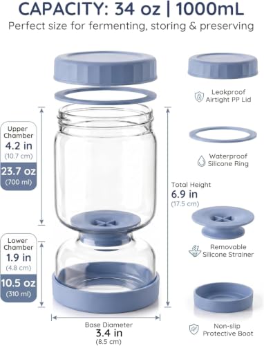 Pickle Jar with Strainer Flip Hourglass Shape (Haze Blue2pcs)