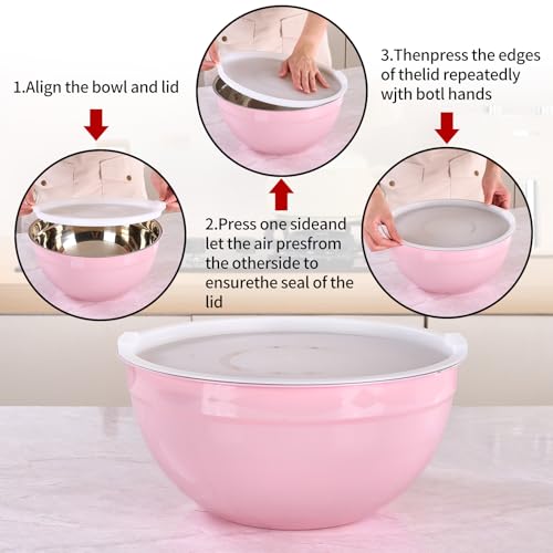 Pink Mixing Bowls with Lids Set of 7 (Pink / 7 Sizes)