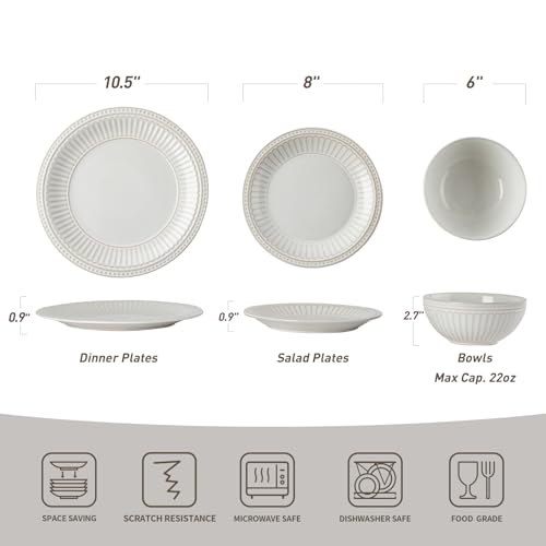 Ceramic Plates and Bowls Sets (Embossed White / Service for 4)