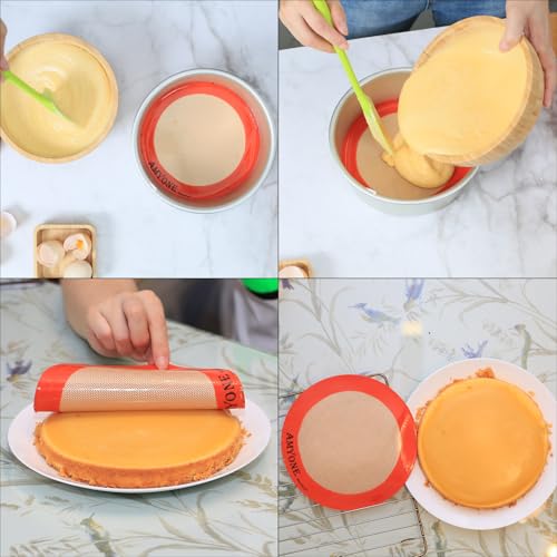 Round Silicone Baking Mats for 8 Inch Cake Pan (Bright Orange / 8"L x 8"W)