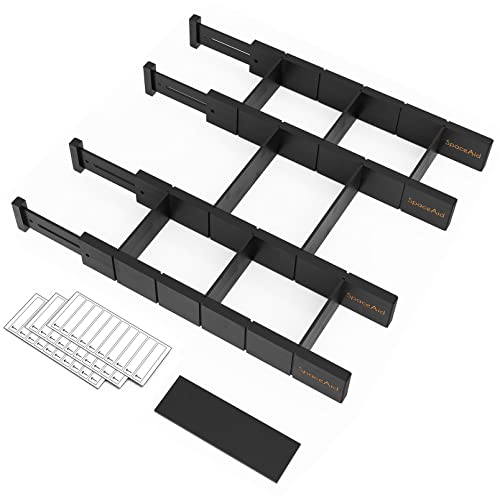 Bamboo Drawer Dividers with Inserts and Labels (2.35''H, 17''-22''L, 4 Dividers / BLACK)