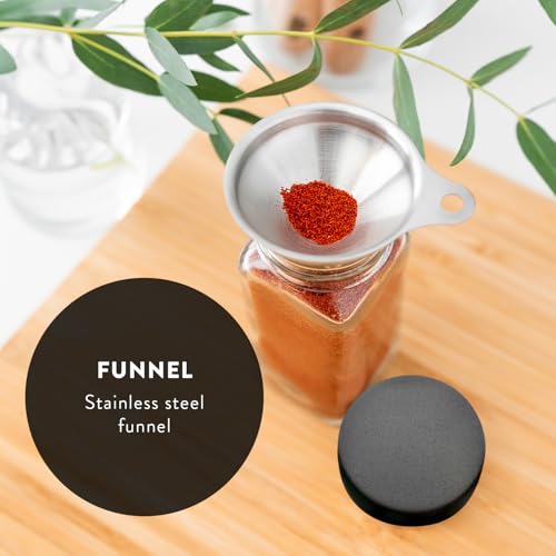 Glass Spice Jars with Label 24 PK (Square Spice Jars with Black Lids)