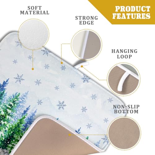 Winter Forest Dish Drying Pad for Kitchen Counter Green 18 X 16 In (Forest Bear Bird / 18" x 16")