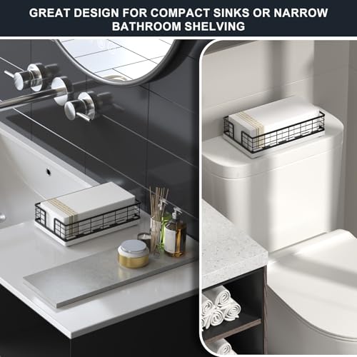 Guest Towel Holder Tray for Bathroom (Black/White / 9.06 x 5.51 x 2.56 inches)