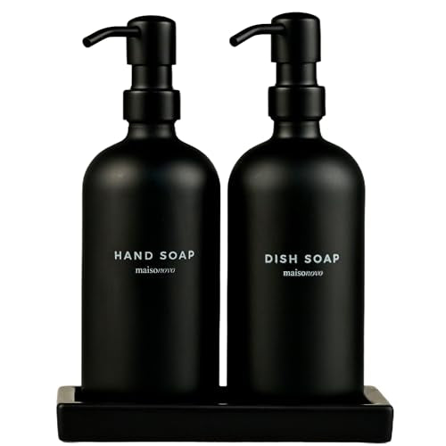 Bathroom Soap Dispenser Set (Black Bottles Black Pumps Black Tray)