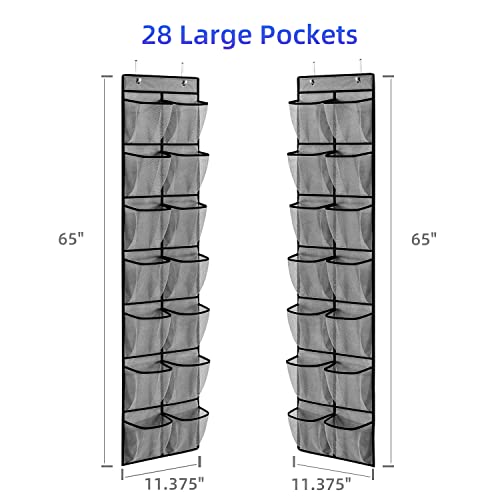 2 Pack Grey14 Pockets Over the Door Shoe Organizer (Grey-2 Pack of 14)