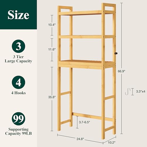 Bamboo Over The Toilet Storage Cabinet (Natural / 3 Tiers (66.9"H))