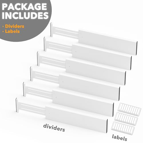 Bamboo Dresser Drawer Dividers 6 Pack (4.65''H, 17''-22''L / WHITE)